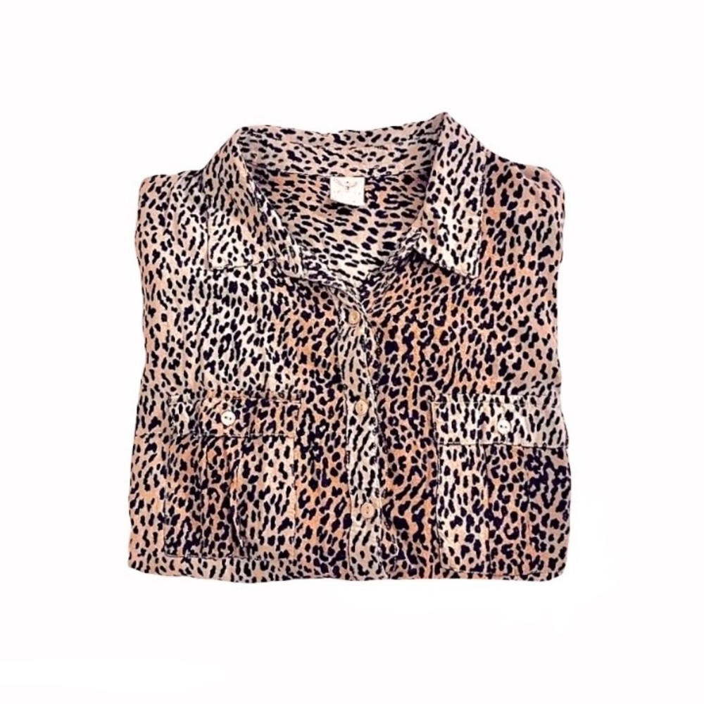 Faded Glory Leopard Print Button-Down Shirt in Tan and Black